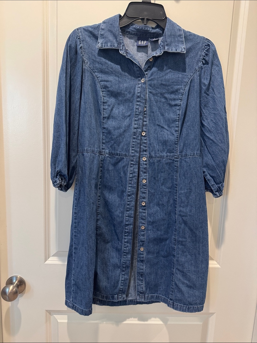 GAP Blue Denim Button-Front 3/4 Sleeve Dress